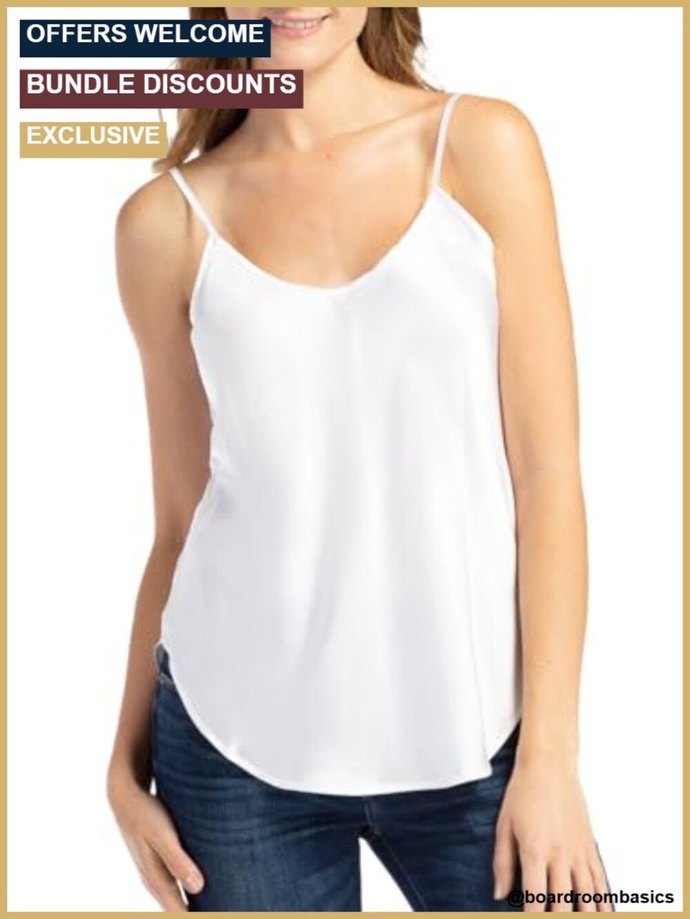 100% Pure Mulberry Silk Camisole V-Neck Adjustable Straps Relaxed Fit